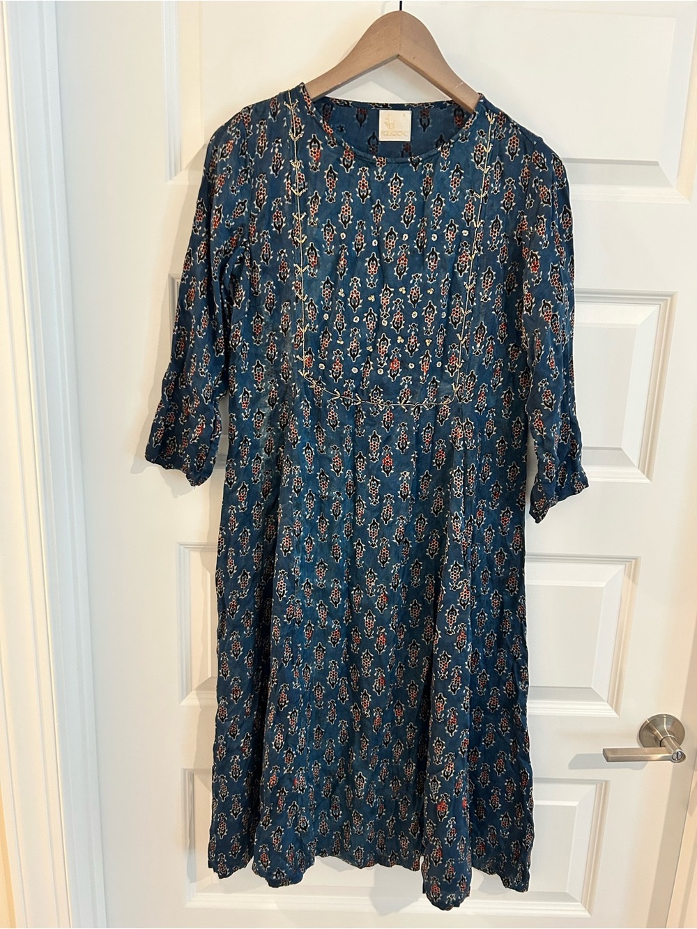 Folksong Indian Beaded Kurta Dress Partywear Blue Brown Size S